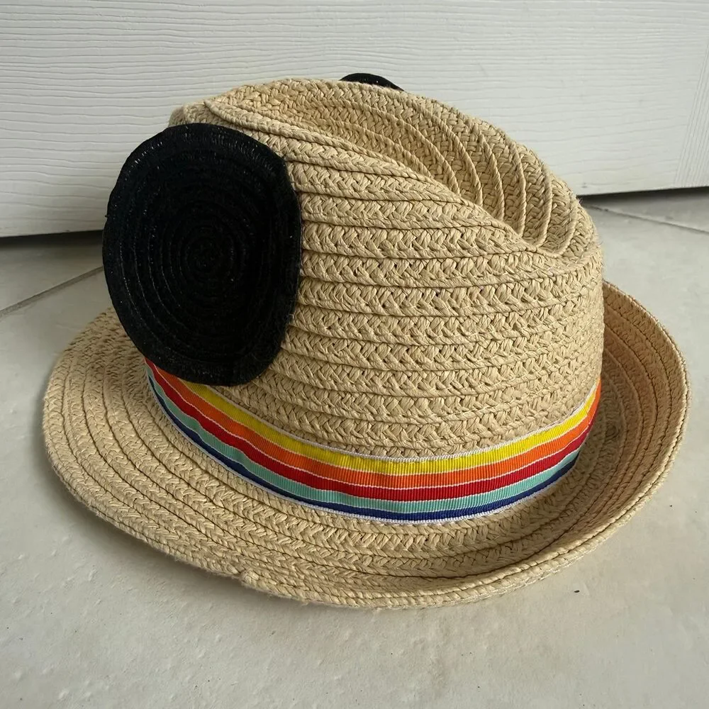 Hanna Andersson Mickey Mouse Ears Vacation Straw Hat Cuban Style Summer Medium